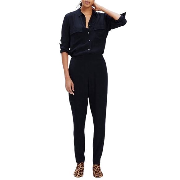 Madewell Black Pull On Jumpsuit E2352 Medium Pockets Long Sleeve Casual - Picture 1 of 13